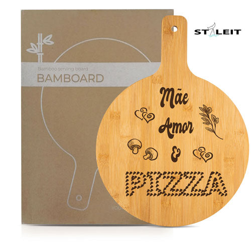 Tábua redonda em bambu - mãe, amor e pizza